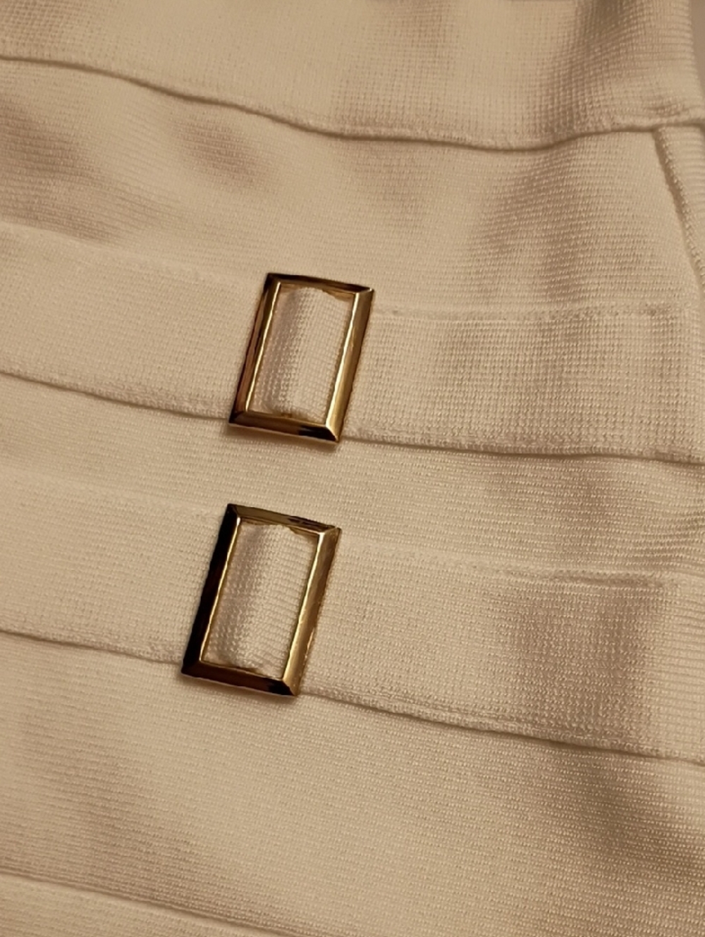 bebe White Bandage Mini Skirt  And Tank with Gold Buckle Accents - Picture 6 of 16